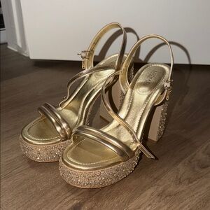 Michael Kors Gold Crystal-Accent Platform Slingback Heels